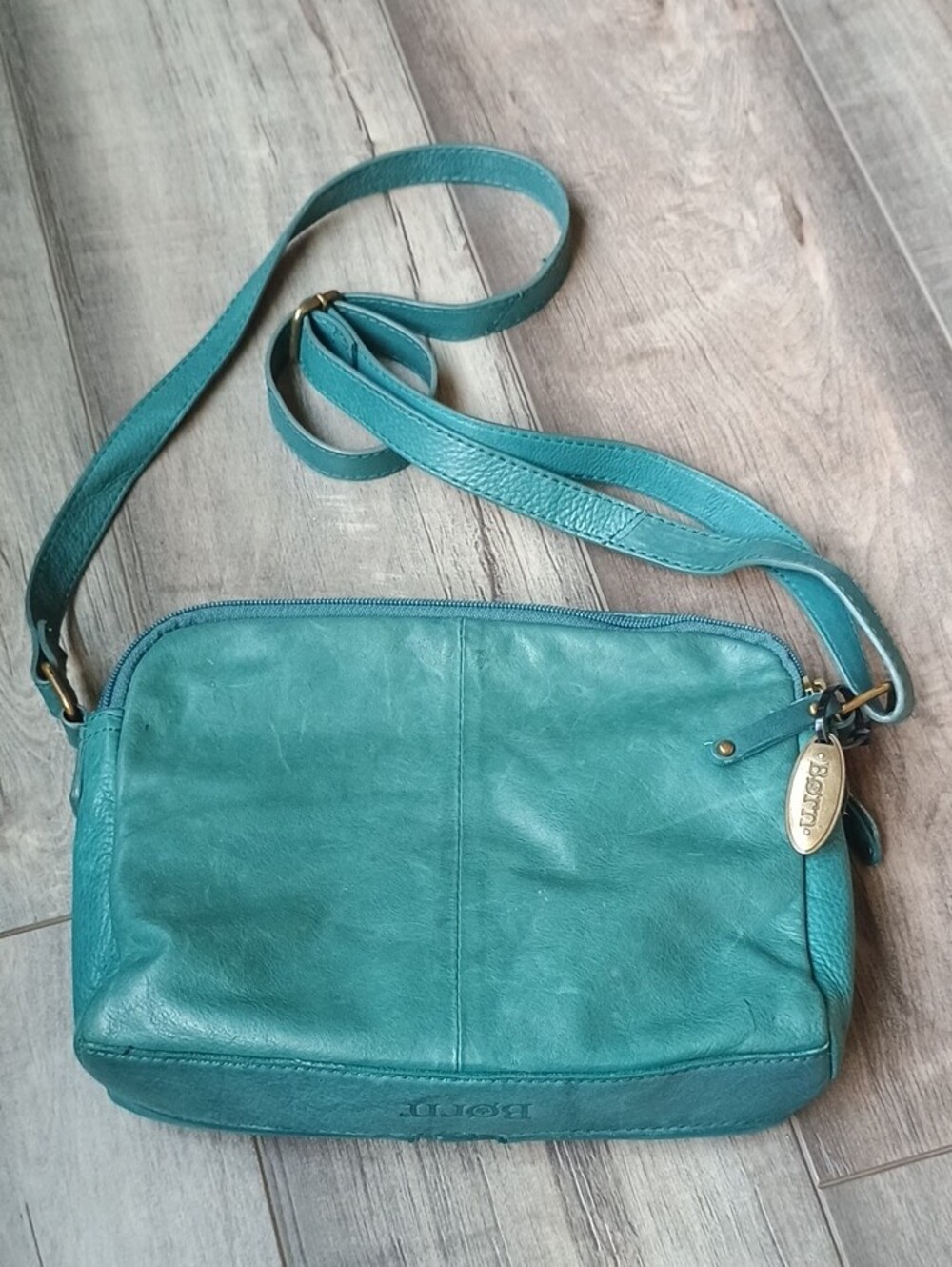 Born Teal Crossbody Leather Bag with Dual Zips - Picture 14 of 14